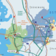 Karte von Schleswig-Holstein, in der eingetragen ist, welche Infrastrukturanbindungen in den Regionen Brunsbüttel, Heide, Rendsburg, Neumünster und Kiel vorhanden sind.